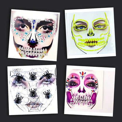 Halloween Face Stickers - Party Horror Grimace Decorations, Acrylic Gem Temporary Tattoo Stickers