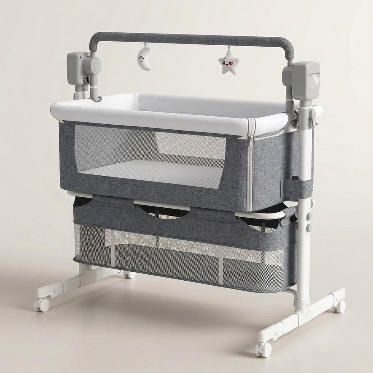 Portable Electric Bassinet - Rolling Baby Bassinet with Remote-Controlled Rocking, Fold-Down Side and Bluetooth Sound