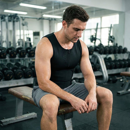 Men's Neoprene Sauna Vest – Zip-Front Heat Training Vest with Dual Adjustable Waist Straps