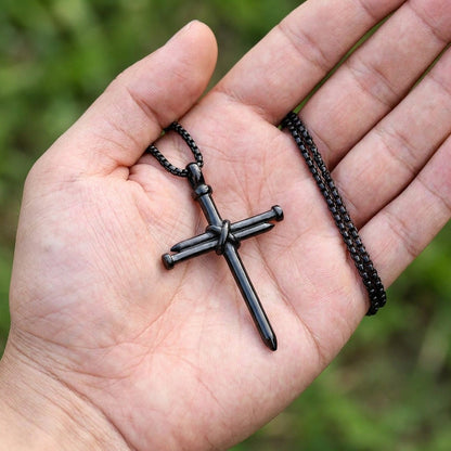 Vintage Stainless Steel Cross Nail Necklace – Christian Jesus Pendant for Men’s Punk Fashion