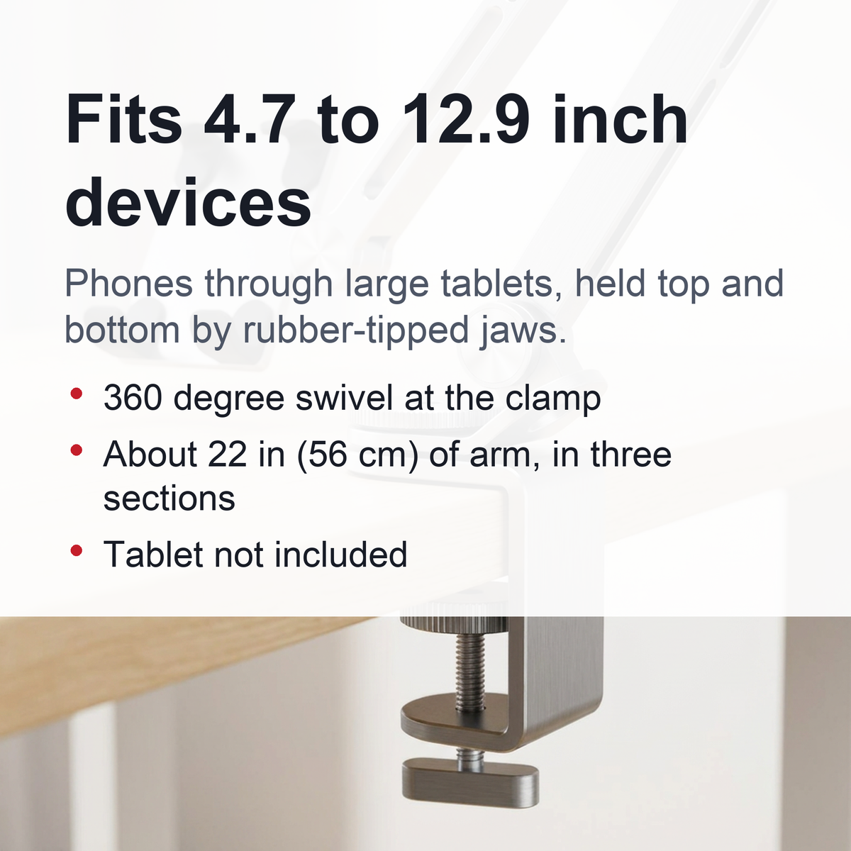 Adjustable Rotating Tablet Stand Holder - Portable Monitor Tablet Holder, Pad and Phone Clip Mount