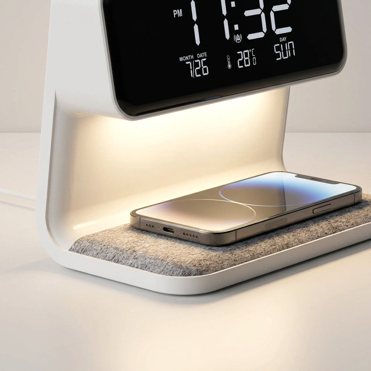 Creative 3-in-1 Bedside Lamp – Wireless Phone Charger & Smart Alarm with LCD Display for a Sleek, All-in-One Nightstand Upgrade