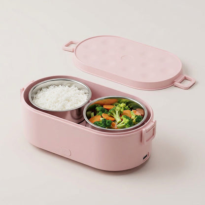 USB Heated Lunch Box – Portable Electric Food Warmer for Car & Office, 2 Stainless Steel Bowls