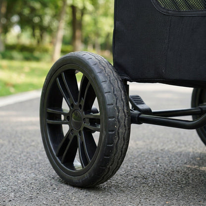 Spacious Heavy-Duty Pet Stroller – 120lb Capacity Dog & Cat Travel Stroller with 360° Wheels, Mesh Panels & One-Step Folding Design for Outdoor Adventures