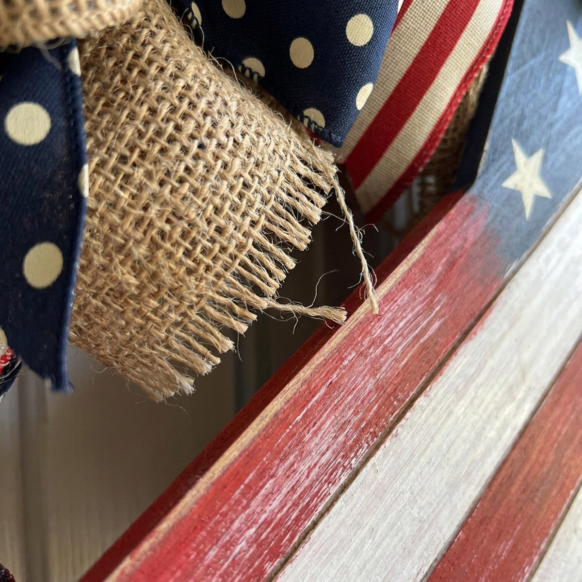 Fourth of July Patriotic Wreath – 17.7in Red White Blue Flag Garland for Front Door, Memorial Day Pride Wall Decor & Festive Independence Day Swag