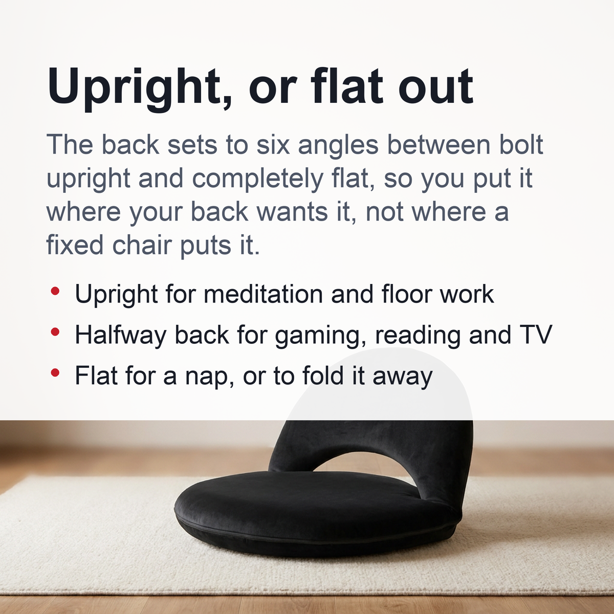 Adjustable Black Lazy Sofa Chair – Foldable Floor Seat with Back & Lumbar Support for Meditation, Yoga, Gaming & Reading