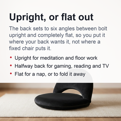 Adjustable Black Lazy Sofa Chair – Foldable Floor Seat with Back & Lumbar Support for Meditation, Yoga, Gaming & Reading