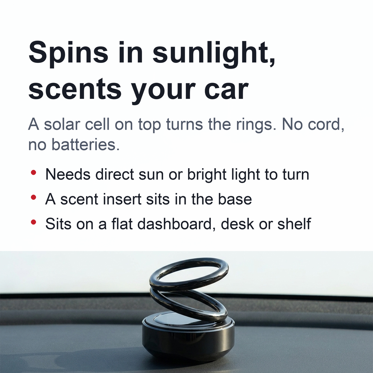 Solar Rotating Car Air Freshener - Double Ring Aromatherapy Diffuser for Car, Living Room, Bathroom