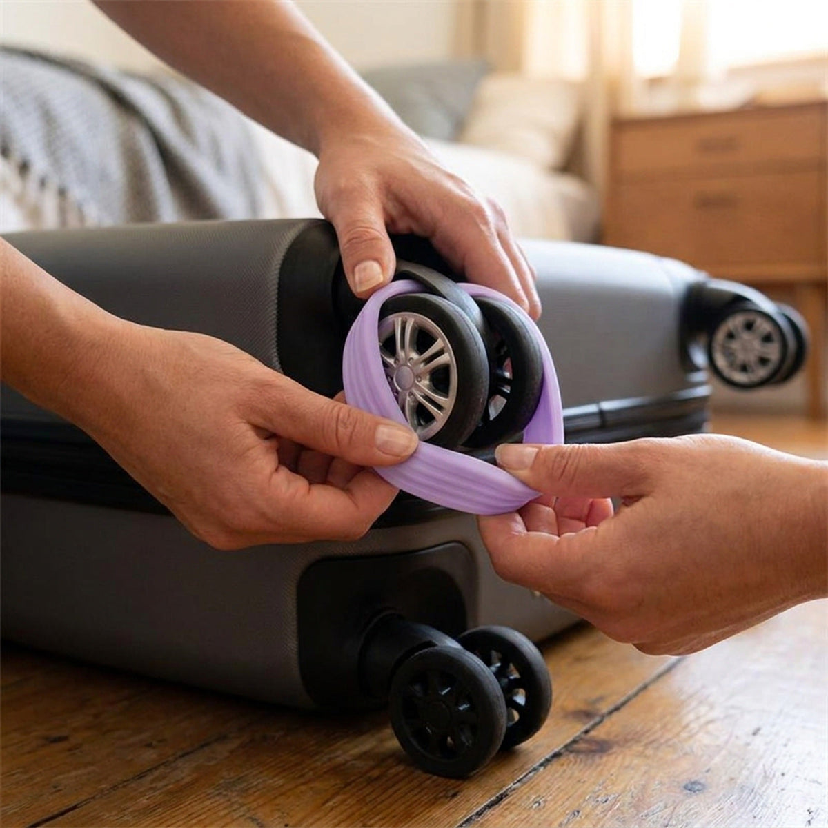 Silicone Luggage Wheel Covers - Stretch Bands for Double-Wheel Spinner Casters