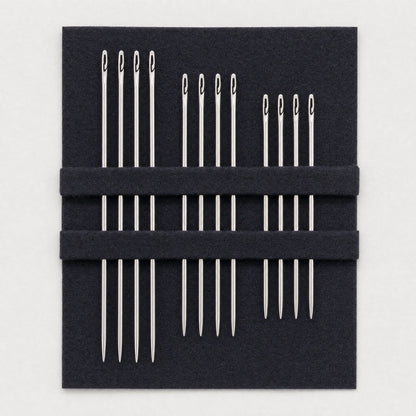 Self-Threading Needles - 12 Slit-Eye Hand Sewing Needles, Gold-Eye or Silver, Optional Wooden Case