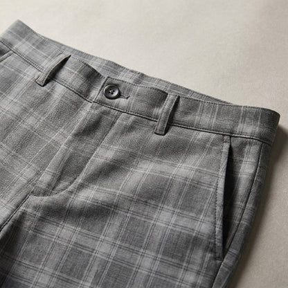 Men's Slim-Fit Plaid Trousers - Tapered Ankle-Length Check Pants