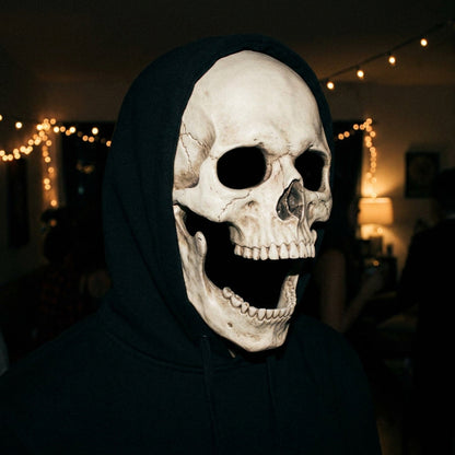 Movable Mouth Skull Mask - Halloween Full Head Skeleton Mask