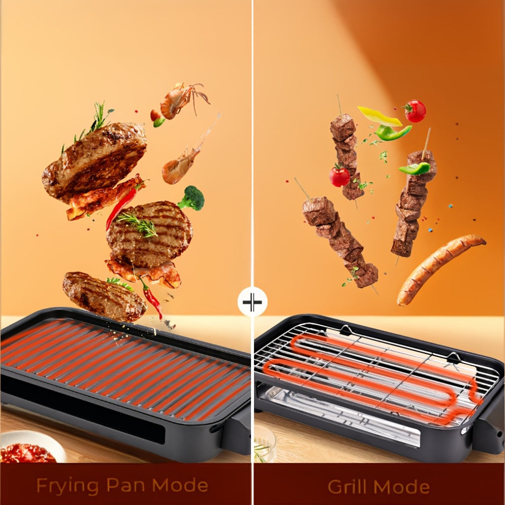Smokeless Indoor Electric Grill - 1500W Portable BBQ Station with Non-Stick Plate, Dishwasher Safe for Easy Kitchen Use
