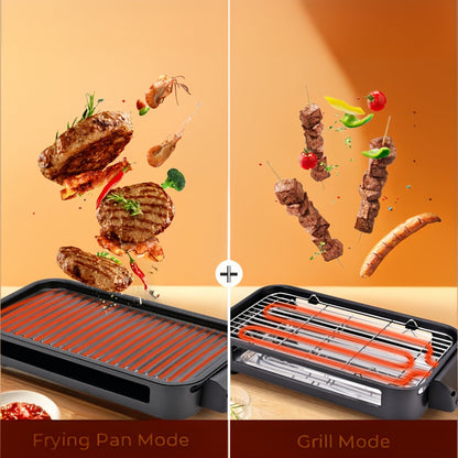 Smokeless Indoor Electric Grill - 1500W Portable BBQ Station with Non-Stick Plate, Dishwasher Safe for Easy Kitchen Use