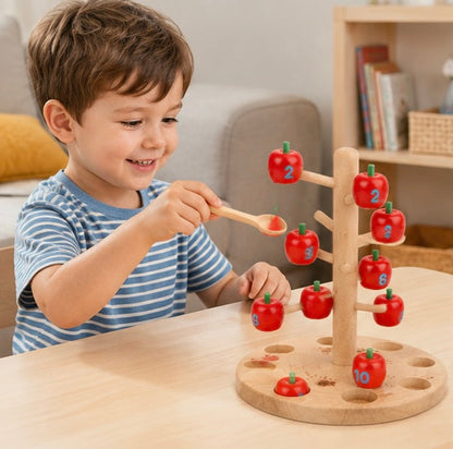 Montessori Apple Tree Counting Toy – Wooden Math Learning Game for Number Recognition and Early Education