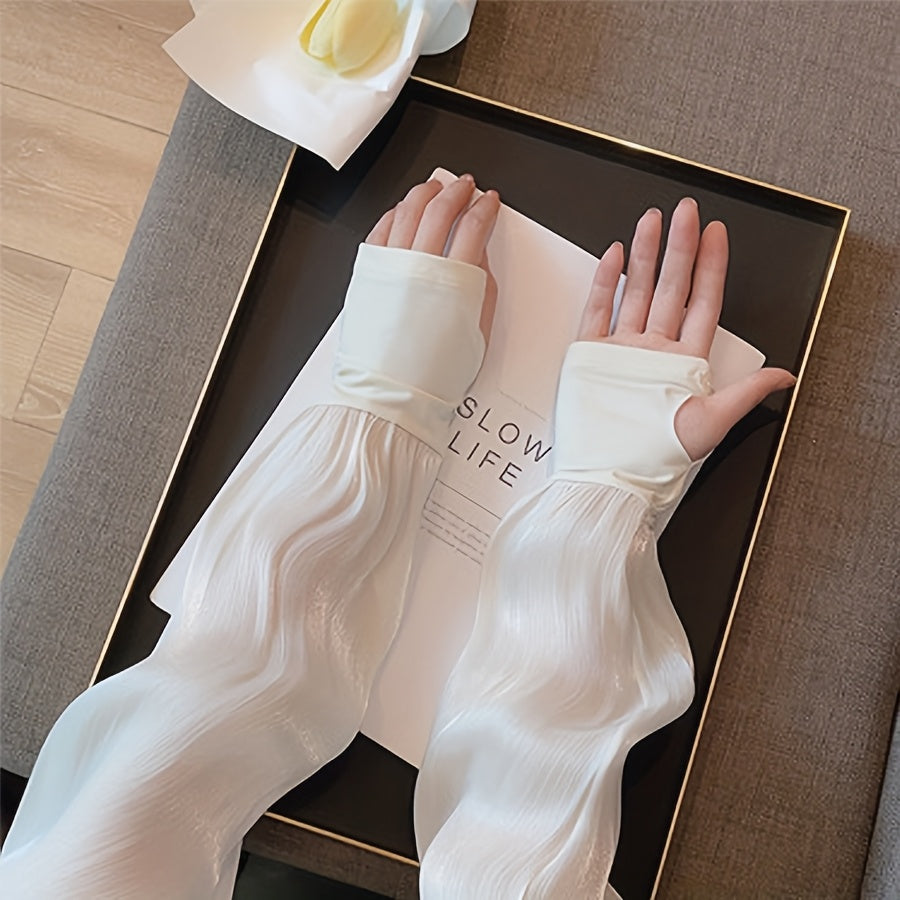 Women’s Summer Ice Silk Cooling Arm Sleeves – Breathable Loose-Fit Sun Protection, Lightweight Polyester Ombre Design, Stylish Driving and Outdoor Wear for Comfort in Hot Weather