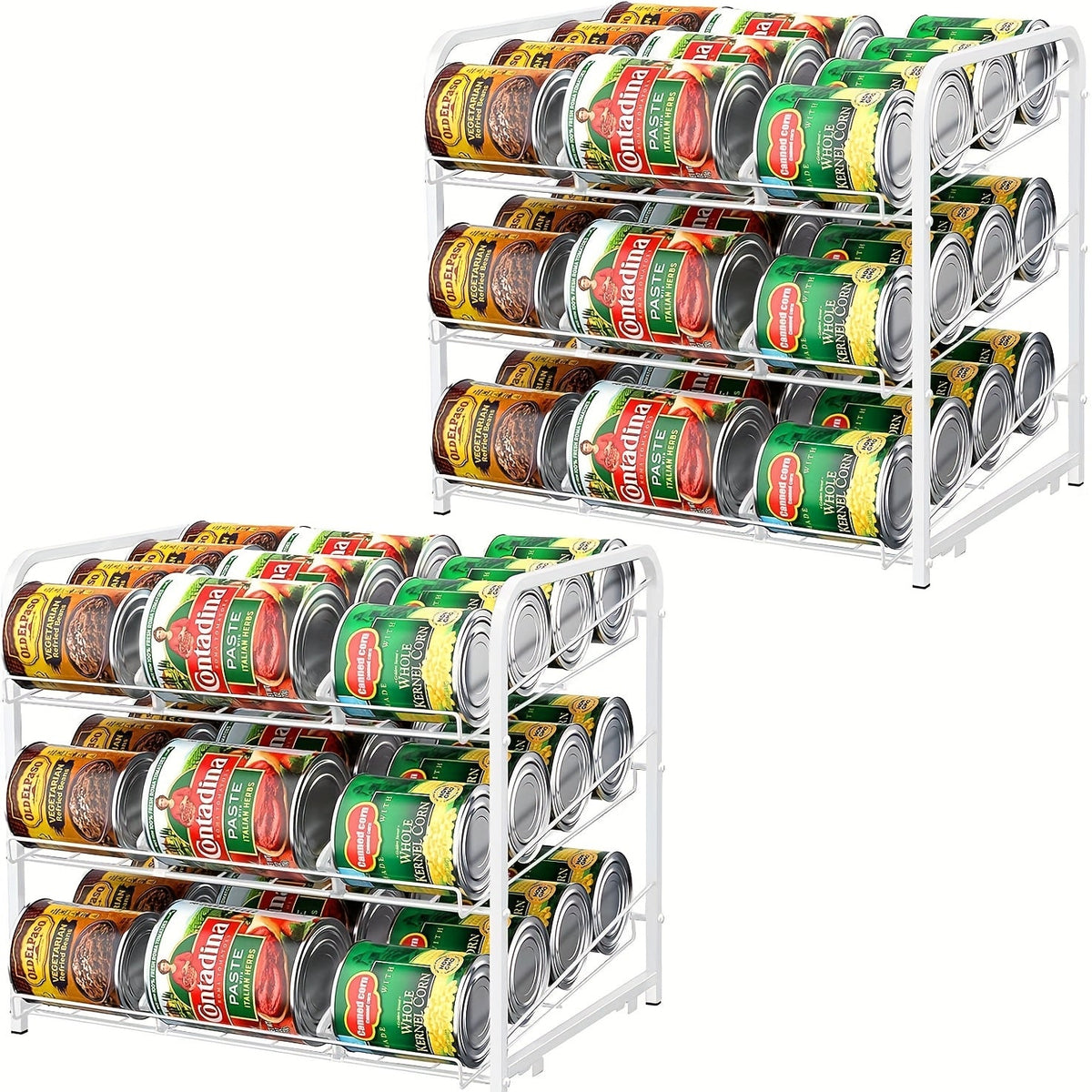 Adjustable Large Metal Can Rack Organizer – Multi-Tier Pantry Shelf for 84 Cans, Space-Saving Kitchen Cabinet Storage with Custom Dividers