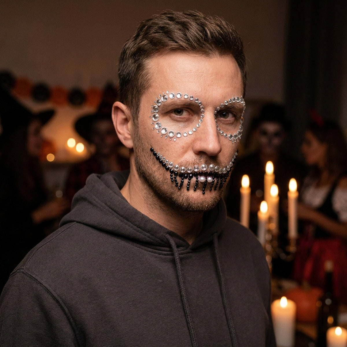 Halloween Face Stickers - Party Horror Grimace Decorations, Acrylic Gem Temporary Tattoo Stickers