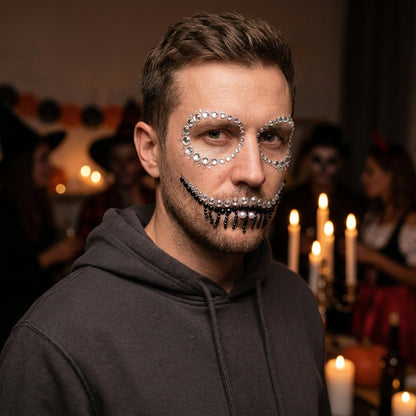Halloween Face Stickers - Party Horror Grimace Decorations, Acrylic Gem Temporary Tattoo Stickers