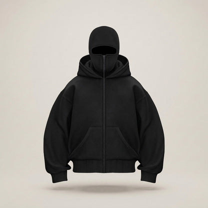 Men's Winter Balaclava Zip Hoodie – Warm Hooded Sweatshirt with Built-In Face Mask for Outdoor Adventures