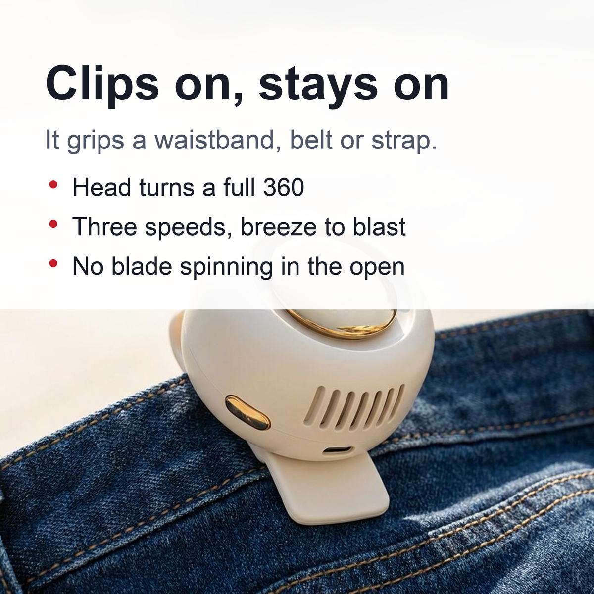 Waist Hanging Small Whirlwind Fan - Portable Fan Clip-On Quiet Mini Leafless 360° Wind Direction