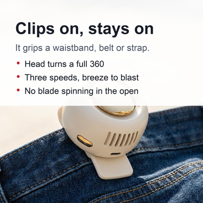 Waist Hanging Small Whirlwind Fan - Portable Fan Clip-On Quiet Mini Leafless 360° Wind Direction