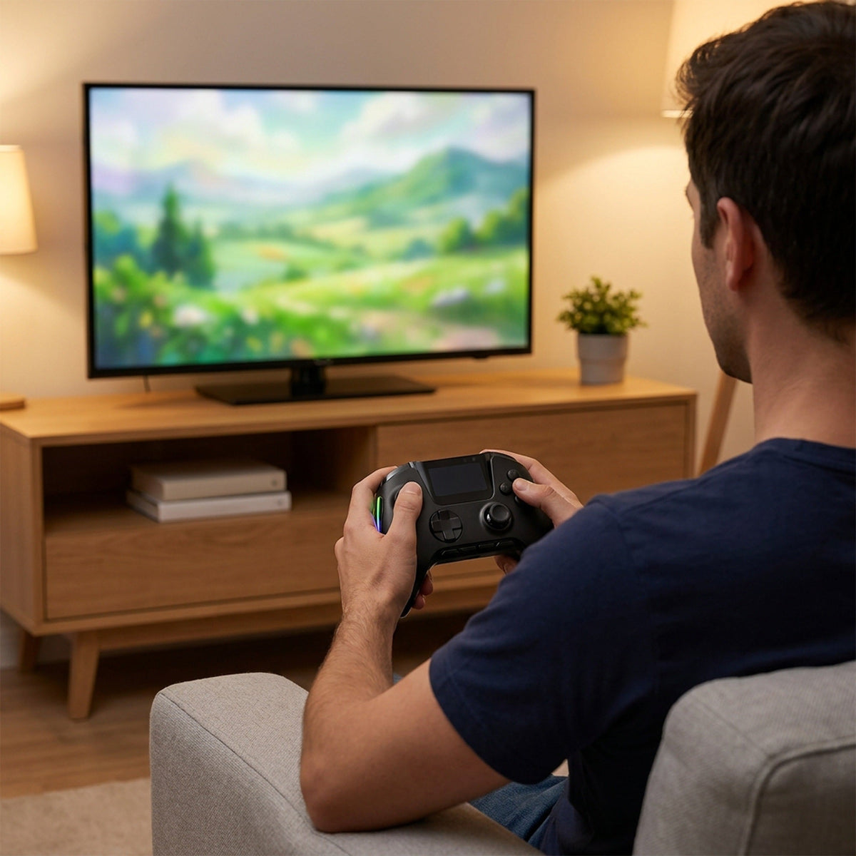 Wireless Gaming Controller V2 with Screen & Charging Dock – Hall Effect Sticks, RGB, for PC, Switch, iOS & Android (Not for Xbox/PS5)
