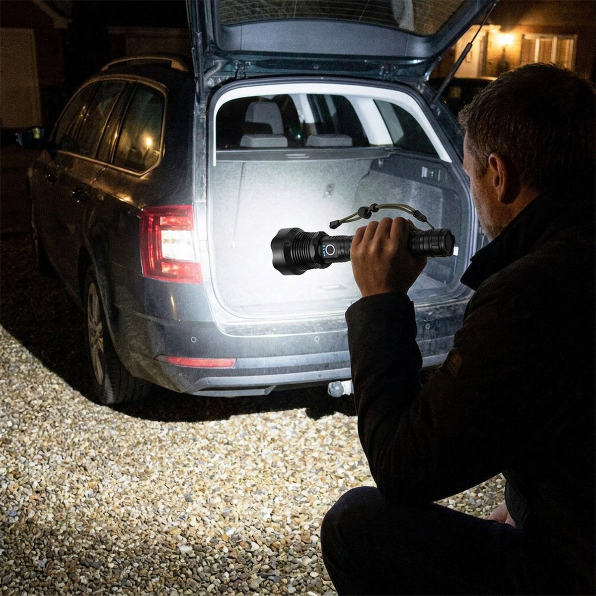 LED Rechargeable Tactical Laser Flashlight - 90000 Lumens High Powered and Waterproof Flash Light