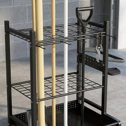 Heavy-Duty Black Metal Garden Rack – Strong Storage Organizer for Tools, Hoses & Supplies, Keeping Outdoor Spaces Clutter-Free