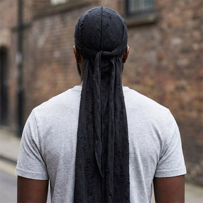 Vintage Hole Cotton Durag Headband – Long-Tail Pirate Style Bandana for Hip Hop Fashion, Cycling, and Trendy Urban Headwear
