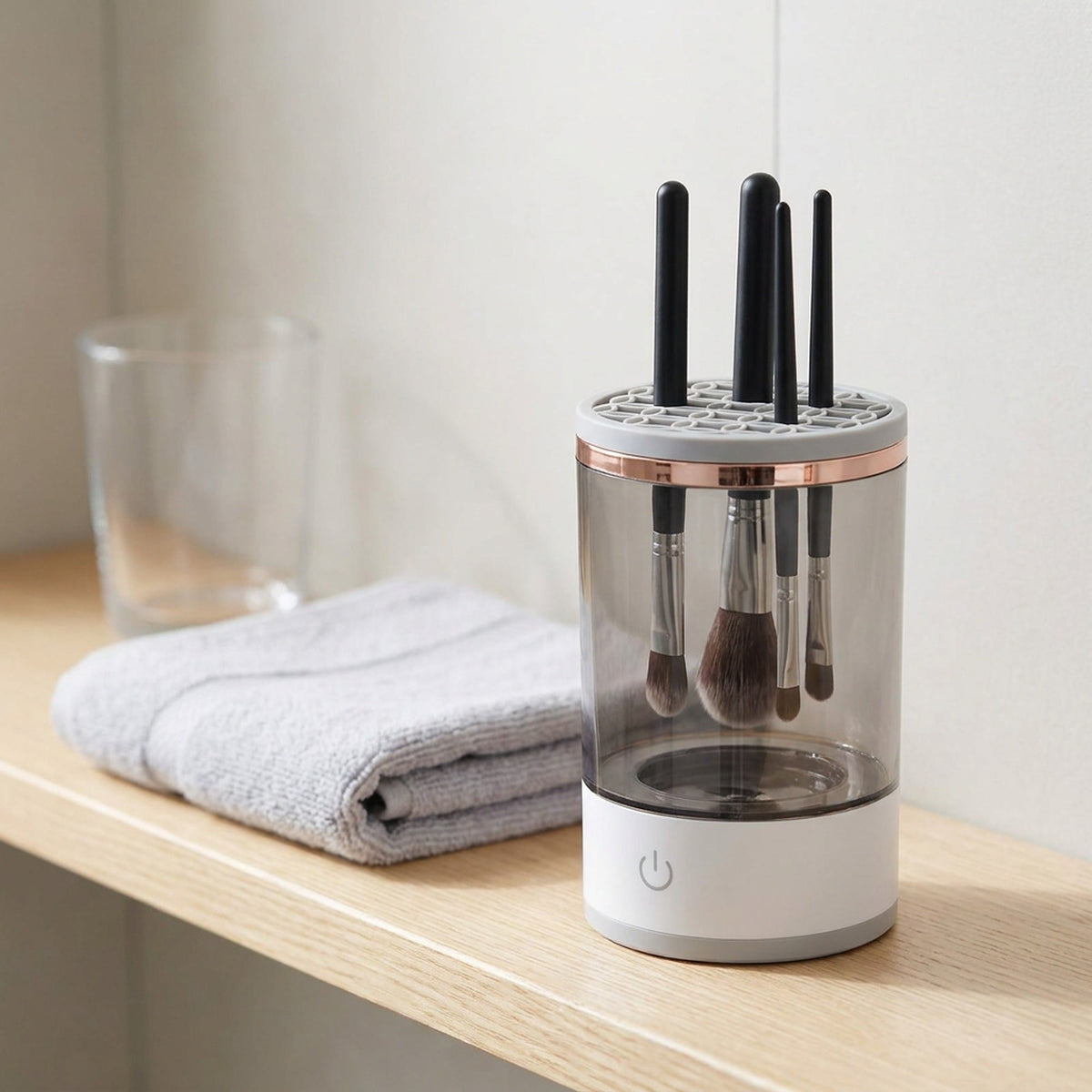 Electric Makeup Brush Cleaner Cup with Silicone Holder Lid and Cleaning Mat, USB Powered