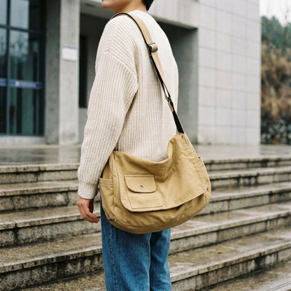 Casual Canvas Messenger Bag – Versatile Large-Capacity Flip Shoulder Book Bag for Students, Adjustable Unisex Crossbody Bag for School & Daily Use