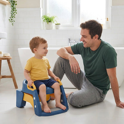 2-in-1 Toddler Toilet Ladder Seat and Floor Potty – Folding, with Removable Basin
