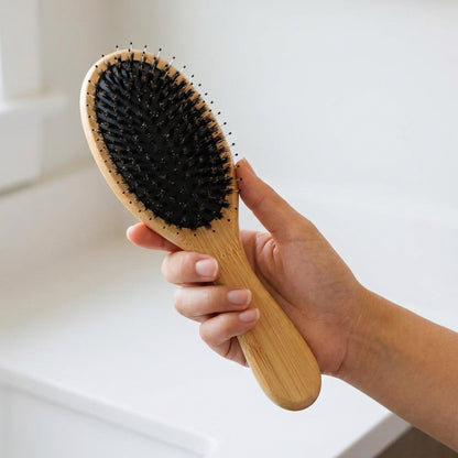 Natural Boar Bristle Hair Brush – Bamboo Handle Anti-Static Detangling Comb for Silky Smooth Hair and Scalp Massage