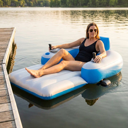 Motorized Pool Lounger - Inflatable Ride-On Water Float with Twin Electric Motors and Joystick Steering
