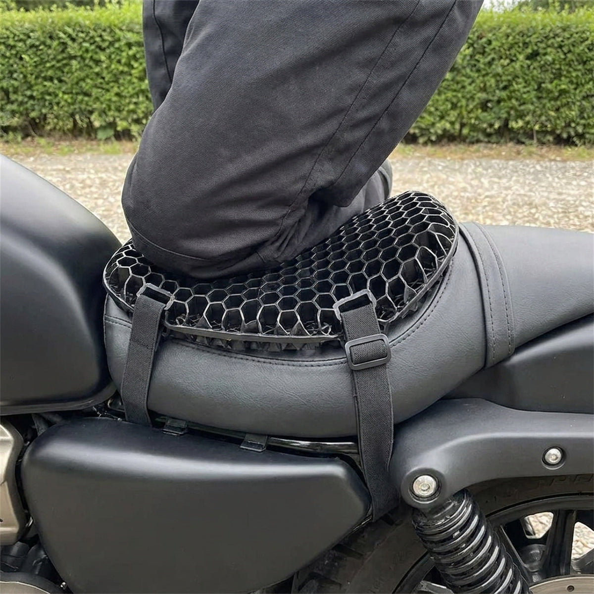 Motorcycle Seat Cushion — 3D TPE Honeycomb Pad with Two Adjustable Straps
