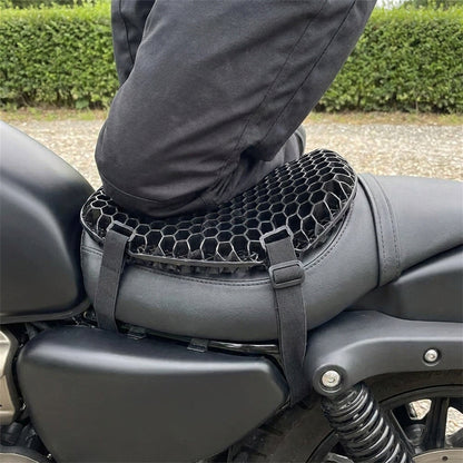 Motorcycle Seat Cushion — 3D TPE Honeycomb Pad with Two Adjustable Straps