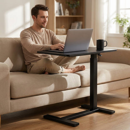 Adjustable Bedside Rolling Laptop Desk – Mobile Overbed Table with Flip Tilt Top, Wheels & Height Control for Home or Bedroom Office