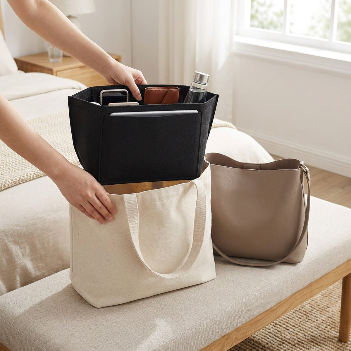 Felt Handbag Insert Organizer – Fits Longchamp Tote, Multi-Pocket Liner Bag for Travel, Makeup & Purse Storage