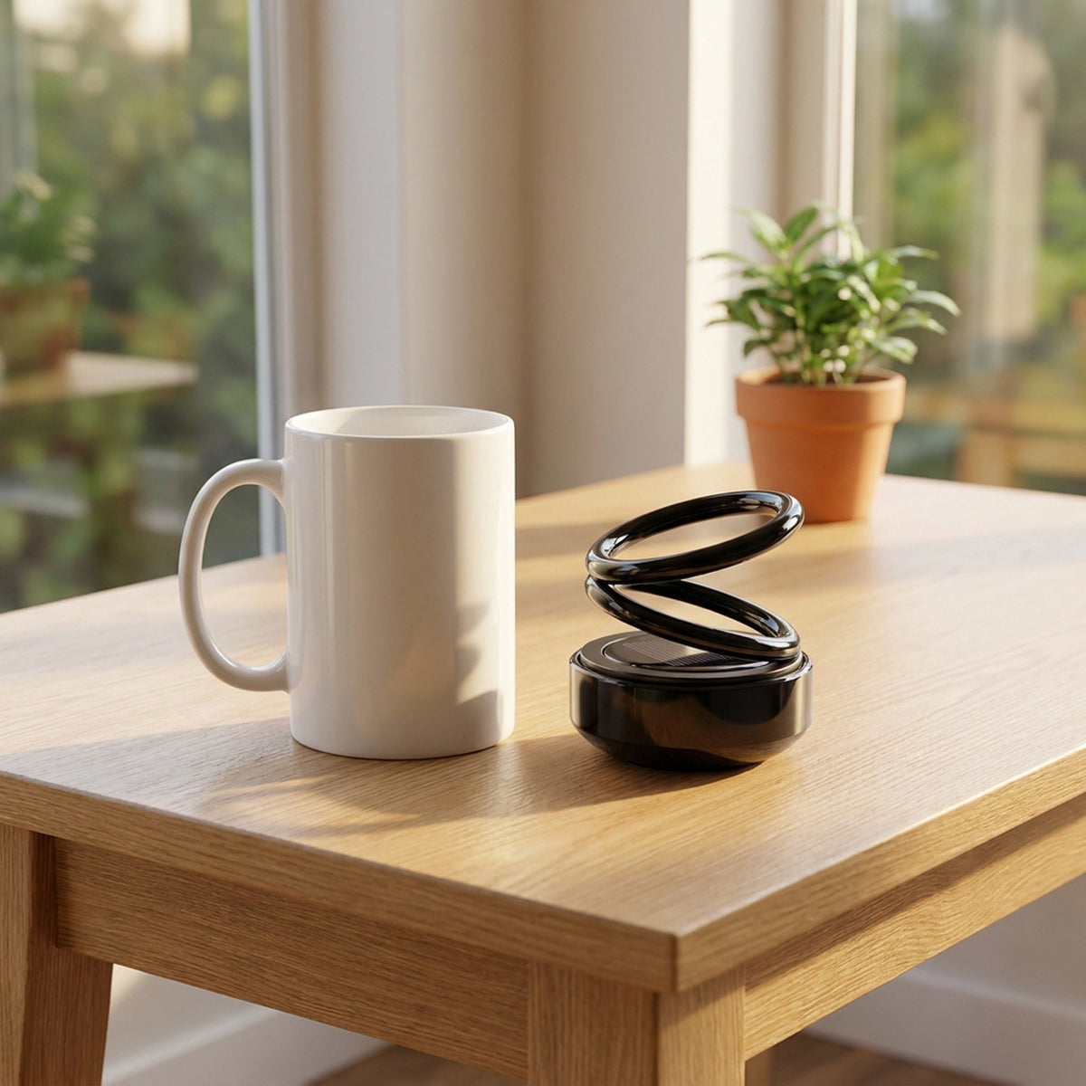 Solar Rotating Car Air Freshener - Double Ring Aromatherapy Diffuser for Car, Living Room, Bathroom