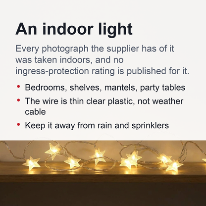 Star LED String Lights - Indoor Fairy Garland for Bedrooms, Weddings, Parties & Christmas