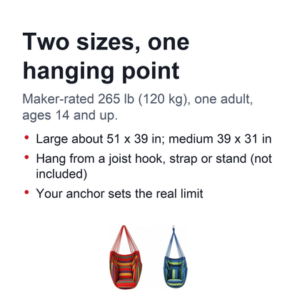 Striped Hammock Chair – Hanging Rope Swing Seat with Cushions for Porch, Patio, Bedroom & Camping
