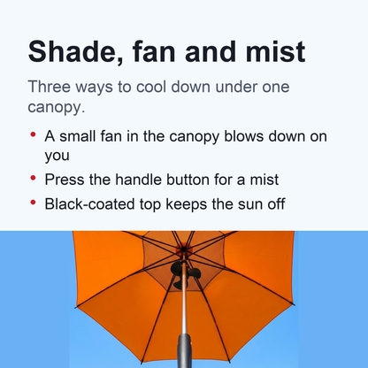 Misting Fan Umbrella – Full-Size Shade with a Built-In Fan and Hand-Pump Mist