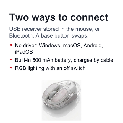 Transparent Wireless Mouse – Silent Click, Bluetooth + 2.4G Dual-Mode, Rechargeable, RGB