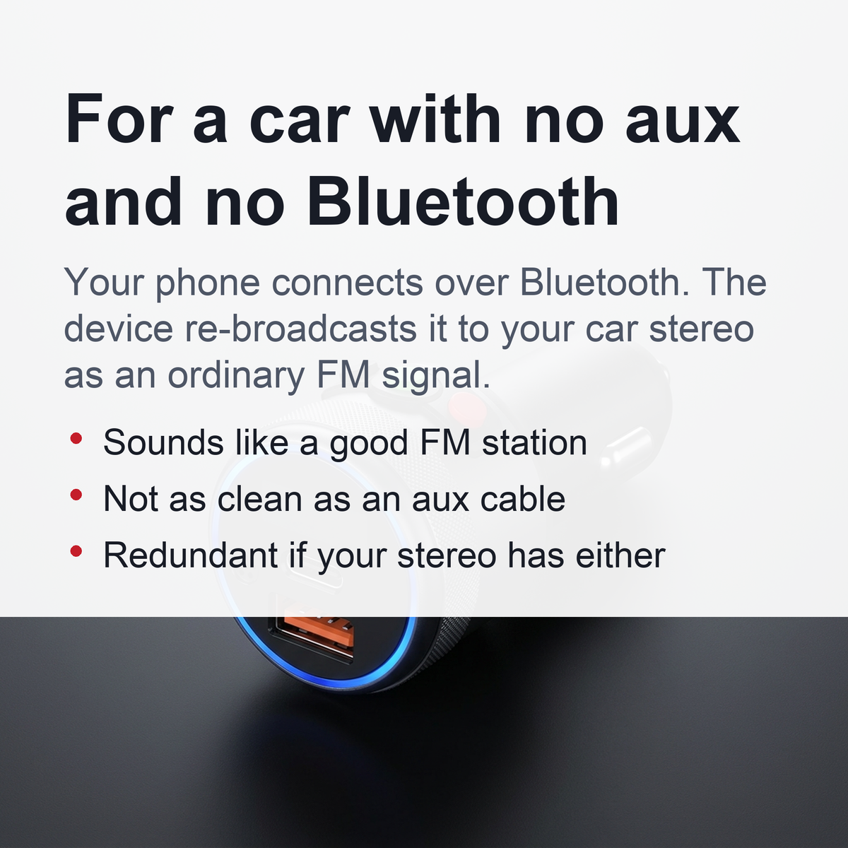 Bluetooth 5.1 FM Transmitter for Cars Without Aux - 12V Car Charger, USB-C PD 20W + USB-A QC3.0 18W