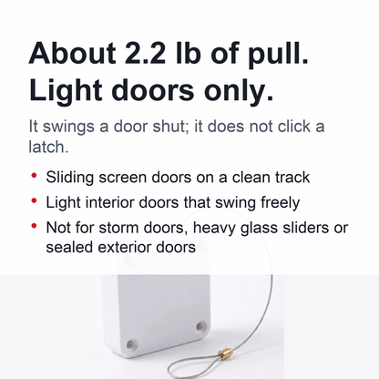 Automatic Door Closer – No-Drill Retractable Cable Closer for Sliding Screen Doors & Light Interior Doors