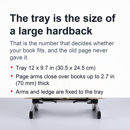 Adjustable Book Stand - Aluminum Folding Reading Holder with Page Arms for Study, Cookbooks and Tablets
