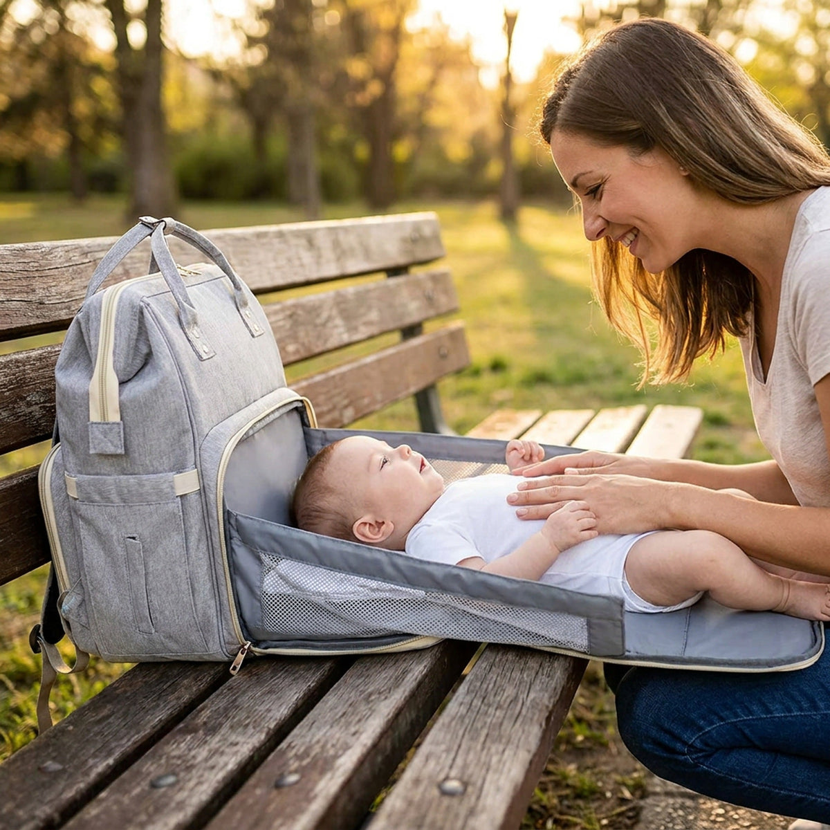 Fold-Out Diaper Bag Backpack — Opens Into a Changing Station