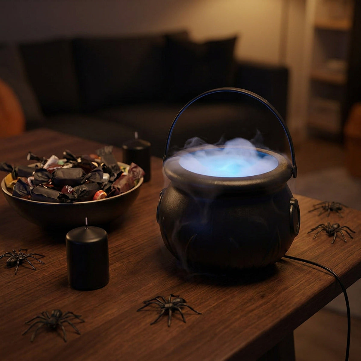 Witch Cauldron Fog Machine – Halloween Mist Maker Fogger, 12 Color-Changing LED Water Fountain Prop for DIY Haunted House & Party