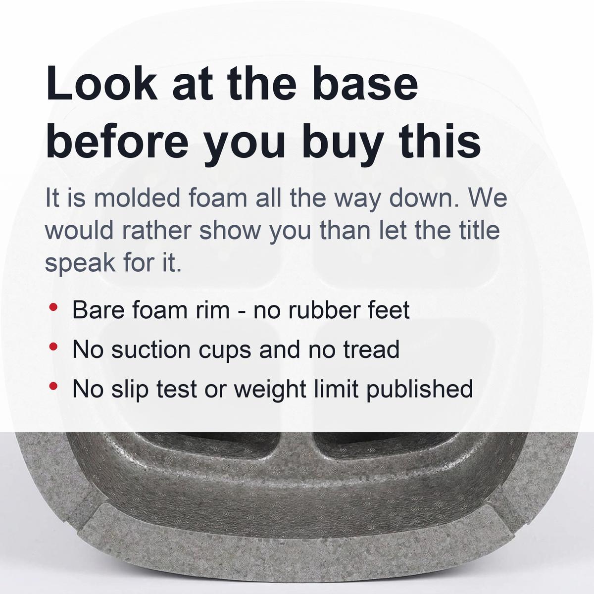 Molded Foam Bath Stool – Wide Curved-Back Shower Seat, in Gray or Cream